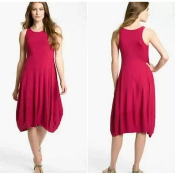 Eileen Fisher Coral Sleeveless Bubble Hem Midi Dress Size Medium Made in USA - Picture 1 of 12